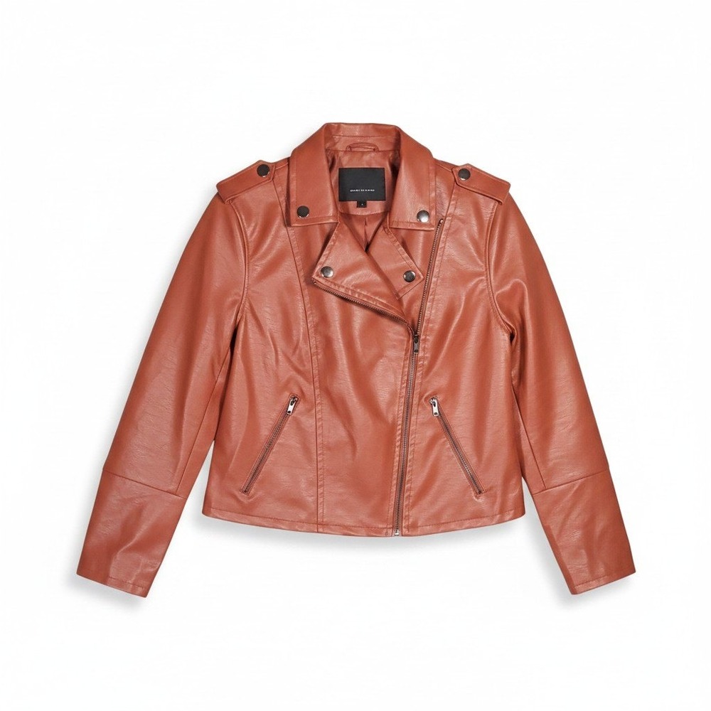 Eloquii Faux Leather Moto Jacket Terracotta Burnt Orange Asymmetric Zip Size 14
